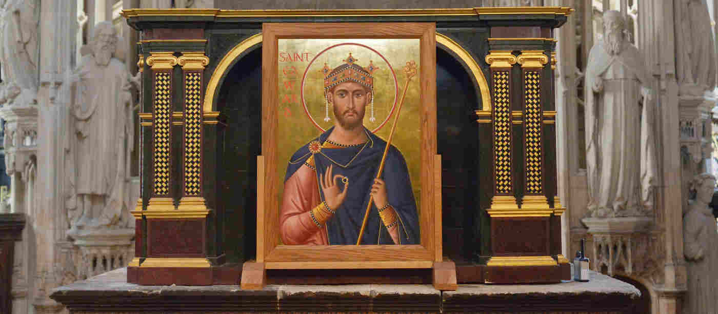 Photograph of an icon of St Edward the Confessor, on his shrine within Westminster Abbey