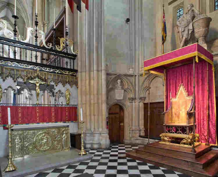 Photograph of the Coronation Chair at Westminster Abbey representing continuity at Westminster Abbey