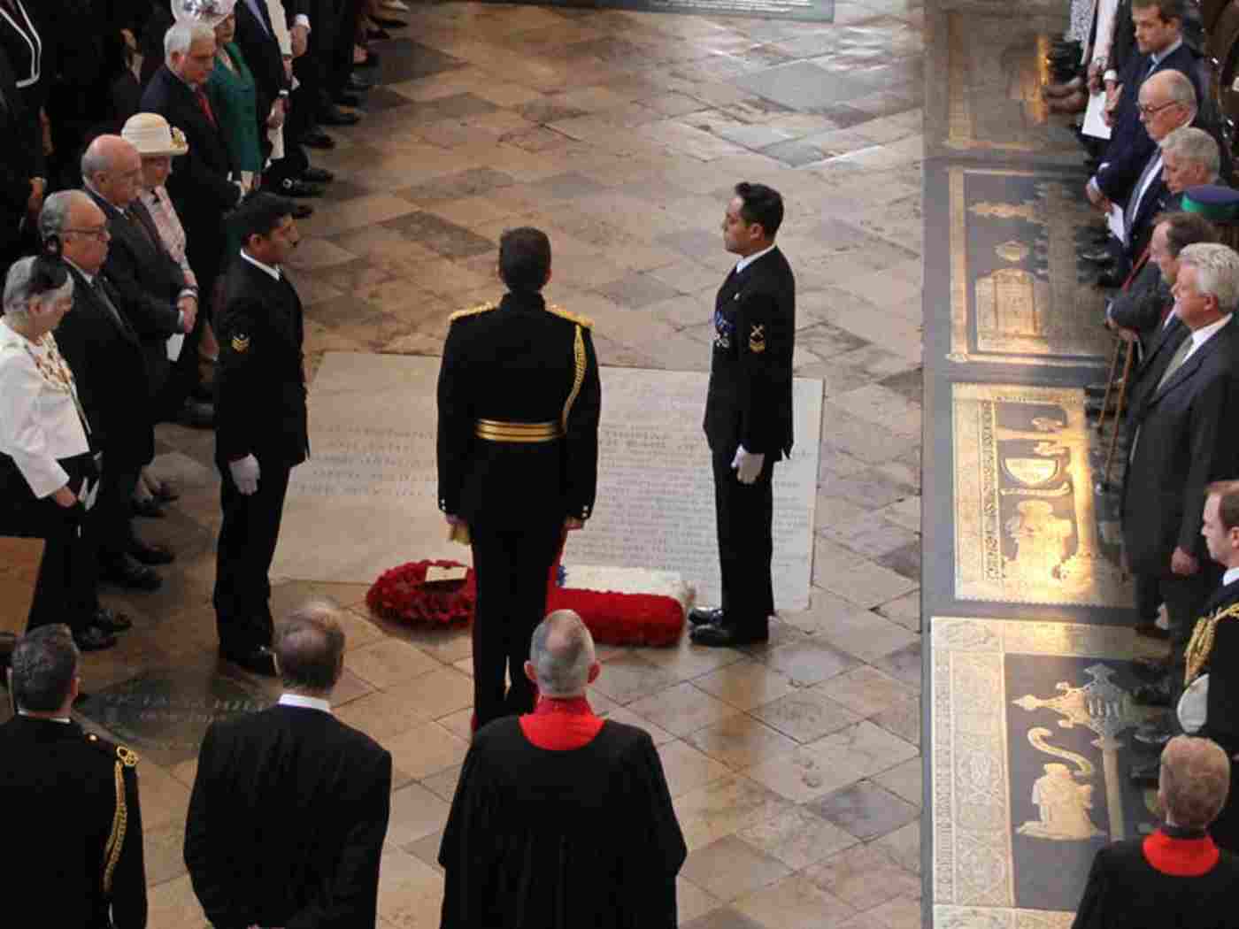 A wreath is laid by the Representative of the First Sea Lord, Royal Navy