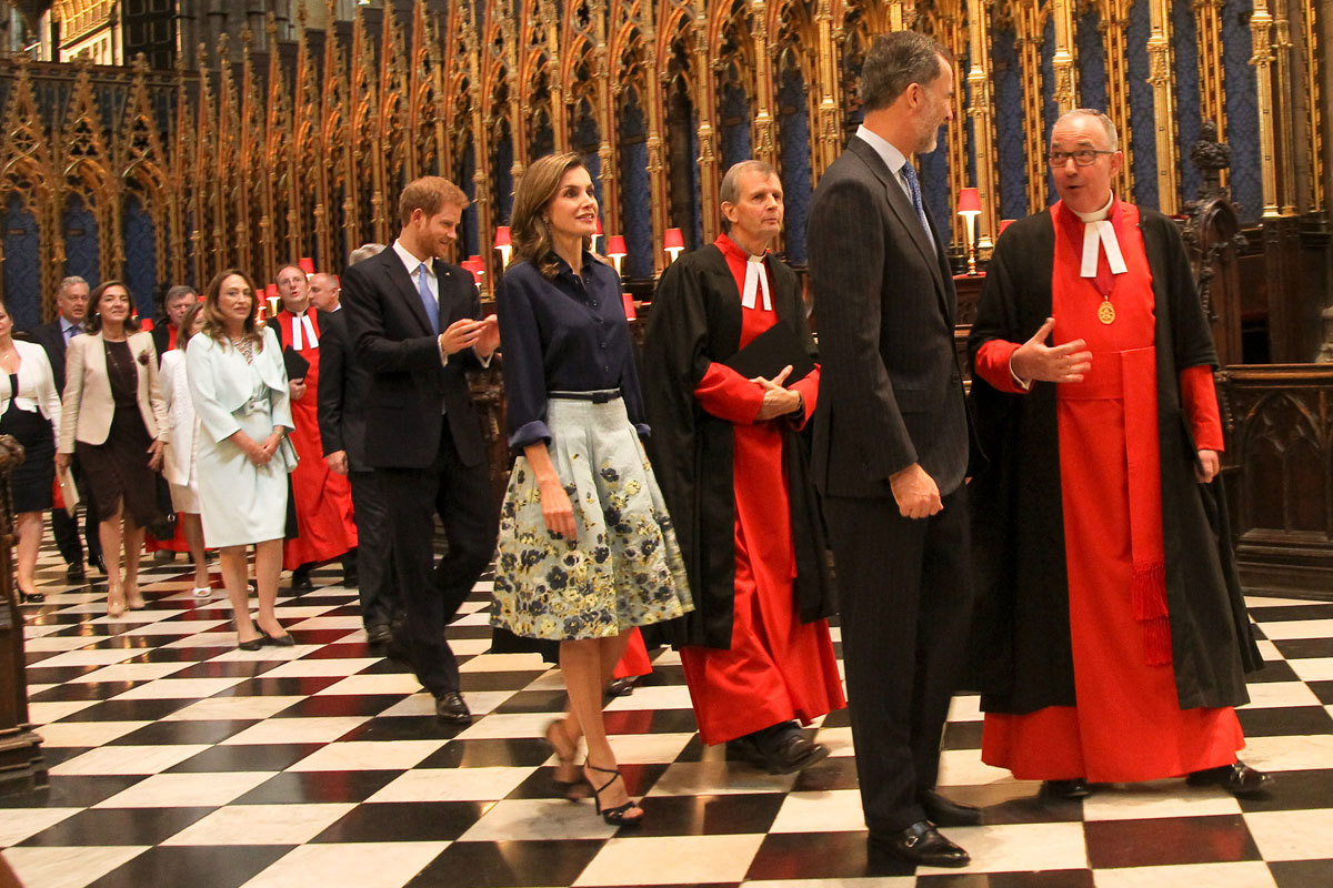 King Felipe VI, Queen Leitzia of Spain and HRH Prince Henry of Wales tour Westminster Abbey with The Dean of Westminster, the Very Reverend Dr John Hall, Chapter of Westminster and Officials