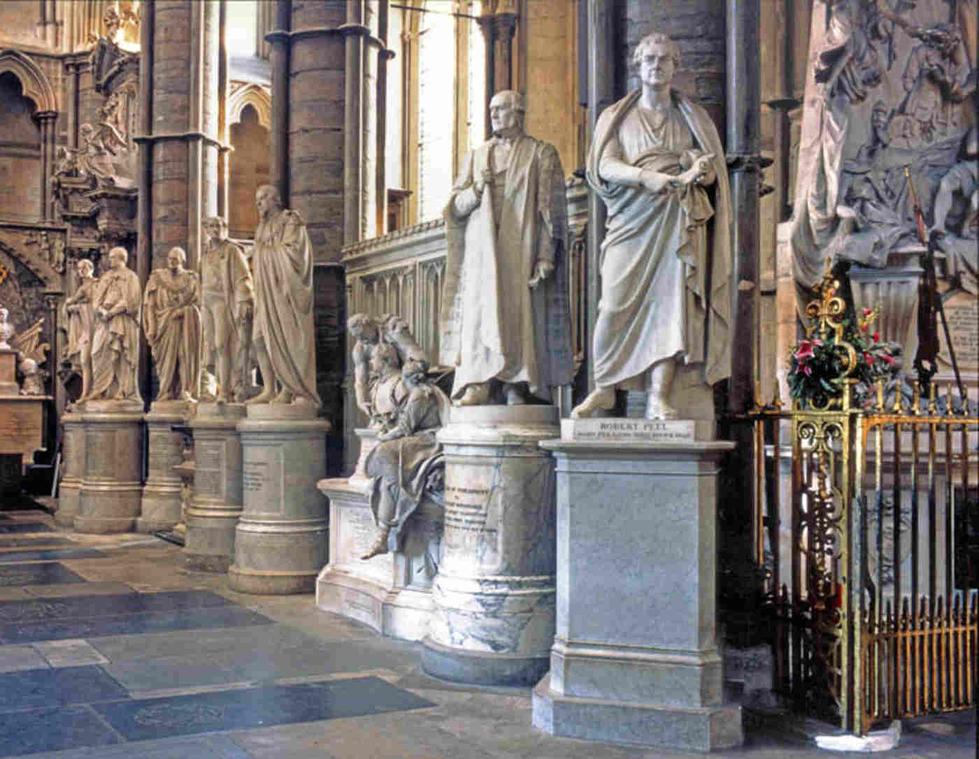 Row of statues to British statesmen in the north transept