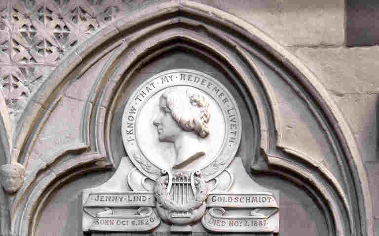 Photograph of memorial to singer Jenny Lind, representing the Young Voices video