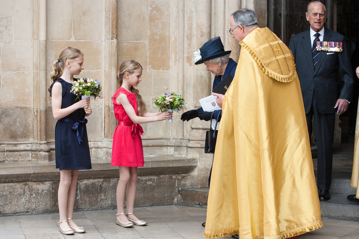 Posies are presented to Her Majesty The Queen and HRH Duchess of Cornwall