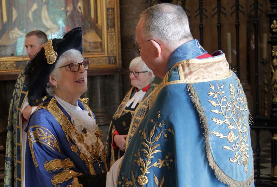 The Lord Mayor of Westminster, Councillor Ruth Bush, with the Dean of Westminster after the service