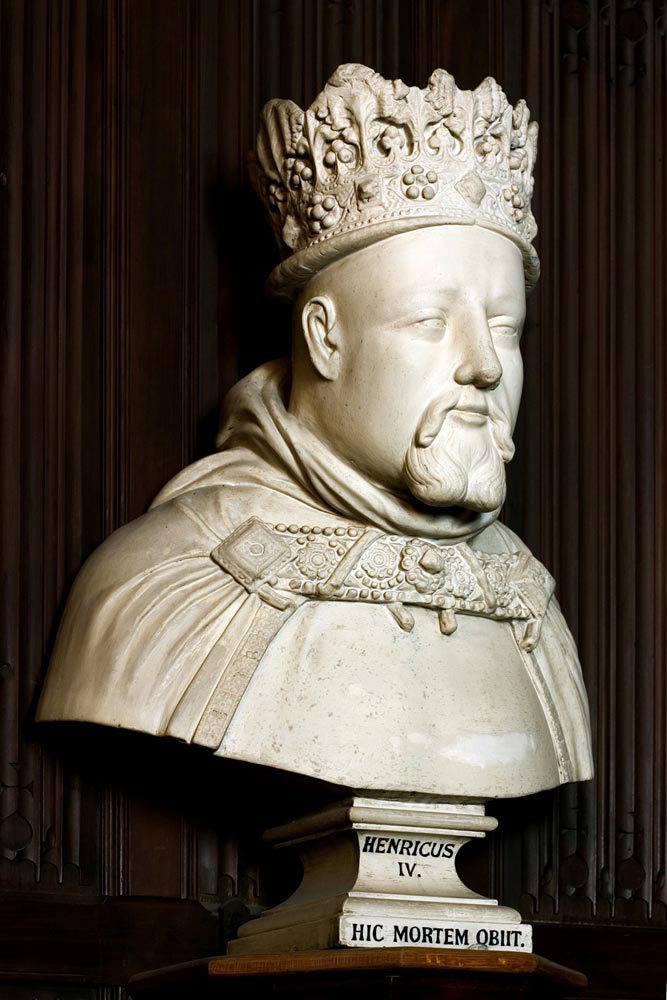 Plaster bust of Henry IV as an older man wearing a crown
