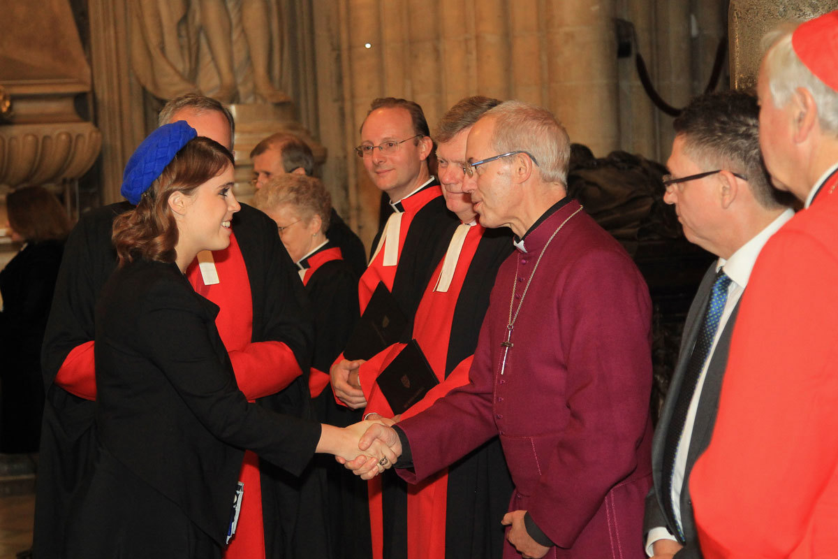 Her Royal Highness Princess Eugenie of York is received by the Dean and Chapter of Westminster, and presented to the Most Reverend and Right Honourable Justin Welby, Archbishop of Canterbury, Primate of All England and Metropolitan