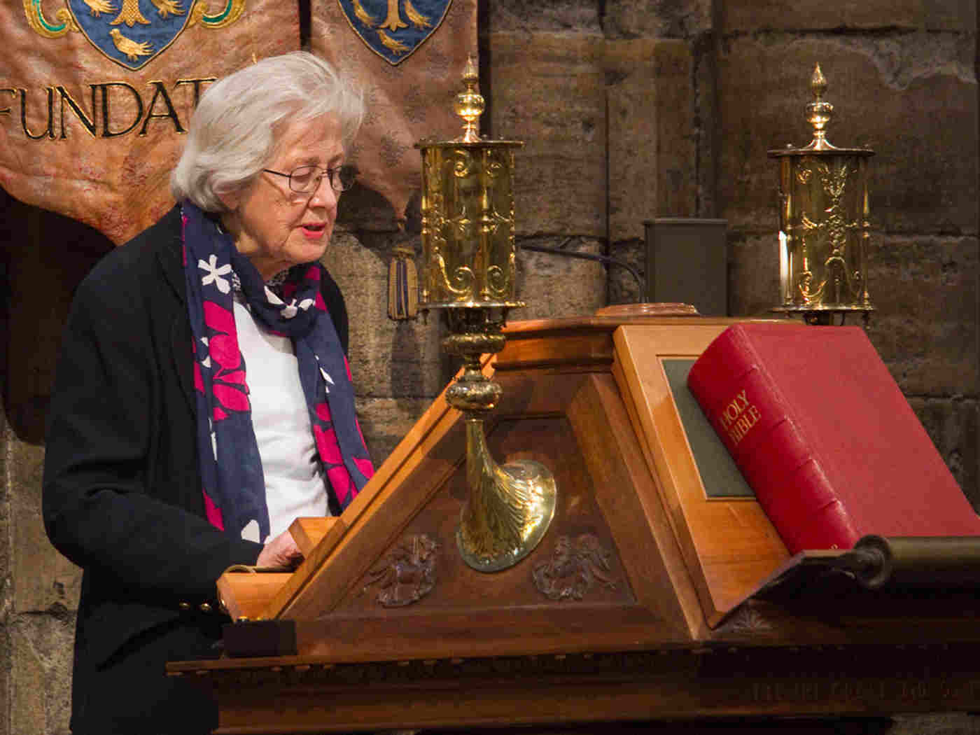 Shelagh Townsend-Rose, Member of Borders Decorative and Fine Arts Society and Volunteer, reads Genesis 1: 24-end