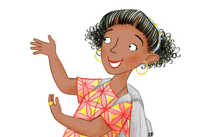 Illustration of women using both hands to show something