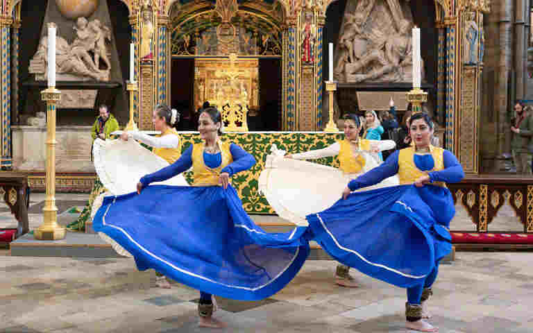 Photograph of dancers at Commonwealth Family Day at Westminster Abbey, promoting the Commonwealth page for families