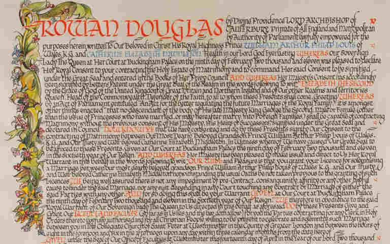 Photograph of Prince William and Catherine Middleton's marriage licence