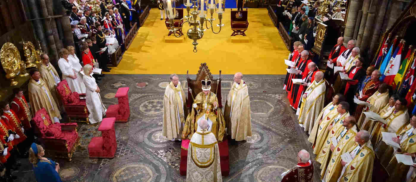Photograph of His Majesty King Charles III's coronation in 2023 within Westminster Abbey
