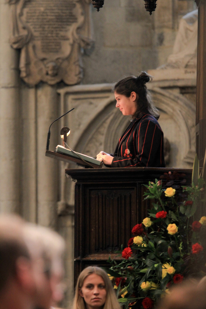 Miriam Standring, Year 11 pupil, reads a Testimony