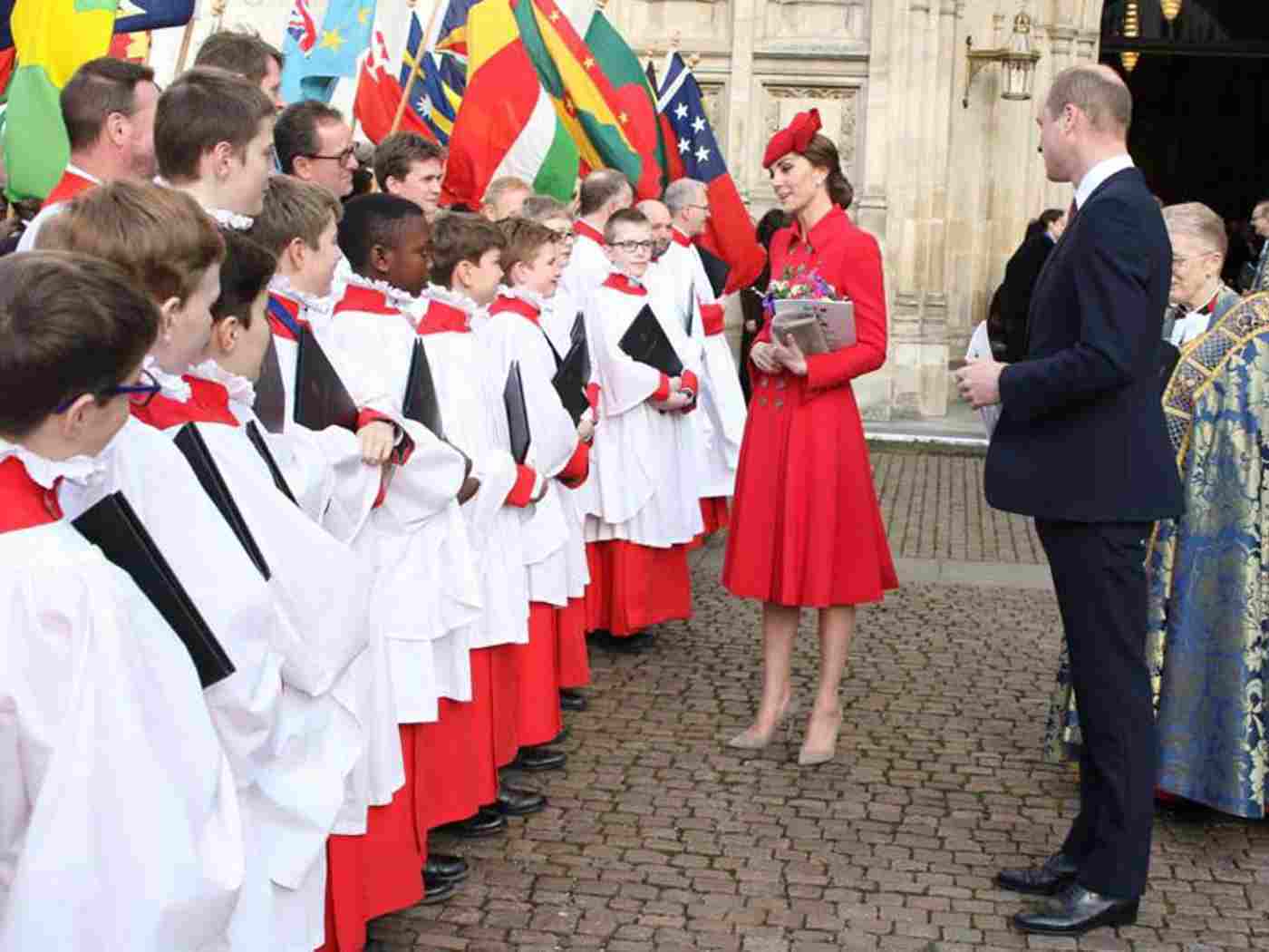 The Duke and Duchess of Cambridge with the Abbey Choir after the service