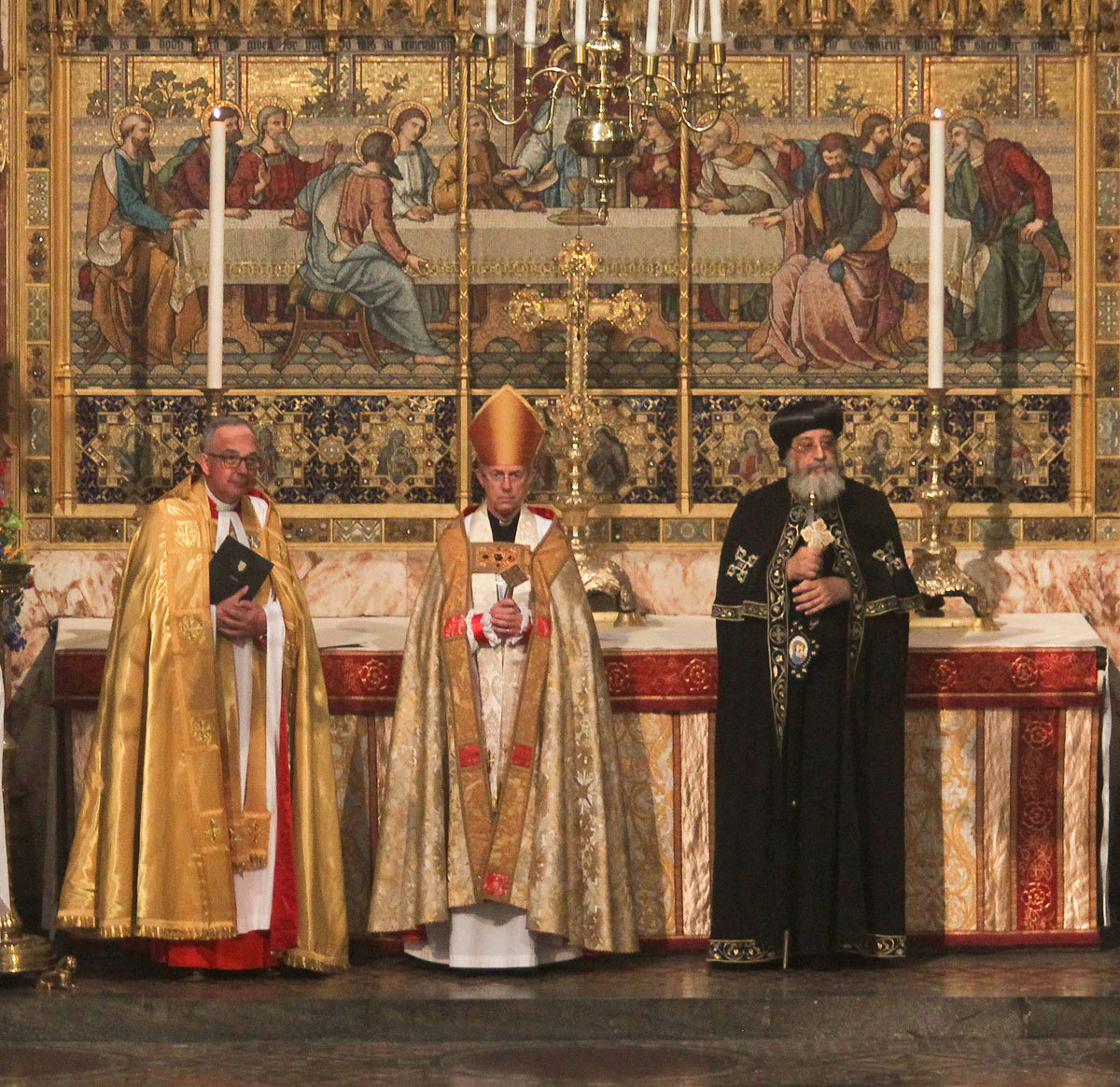 The Dean of Westminster, The Archbishop of Canterbury and Pope of Tawadros II giving The Blessing