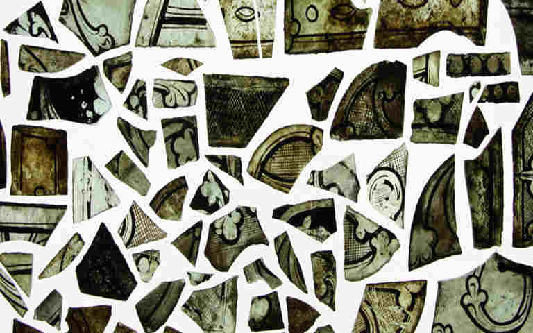 Photograph of fragments of stained glass