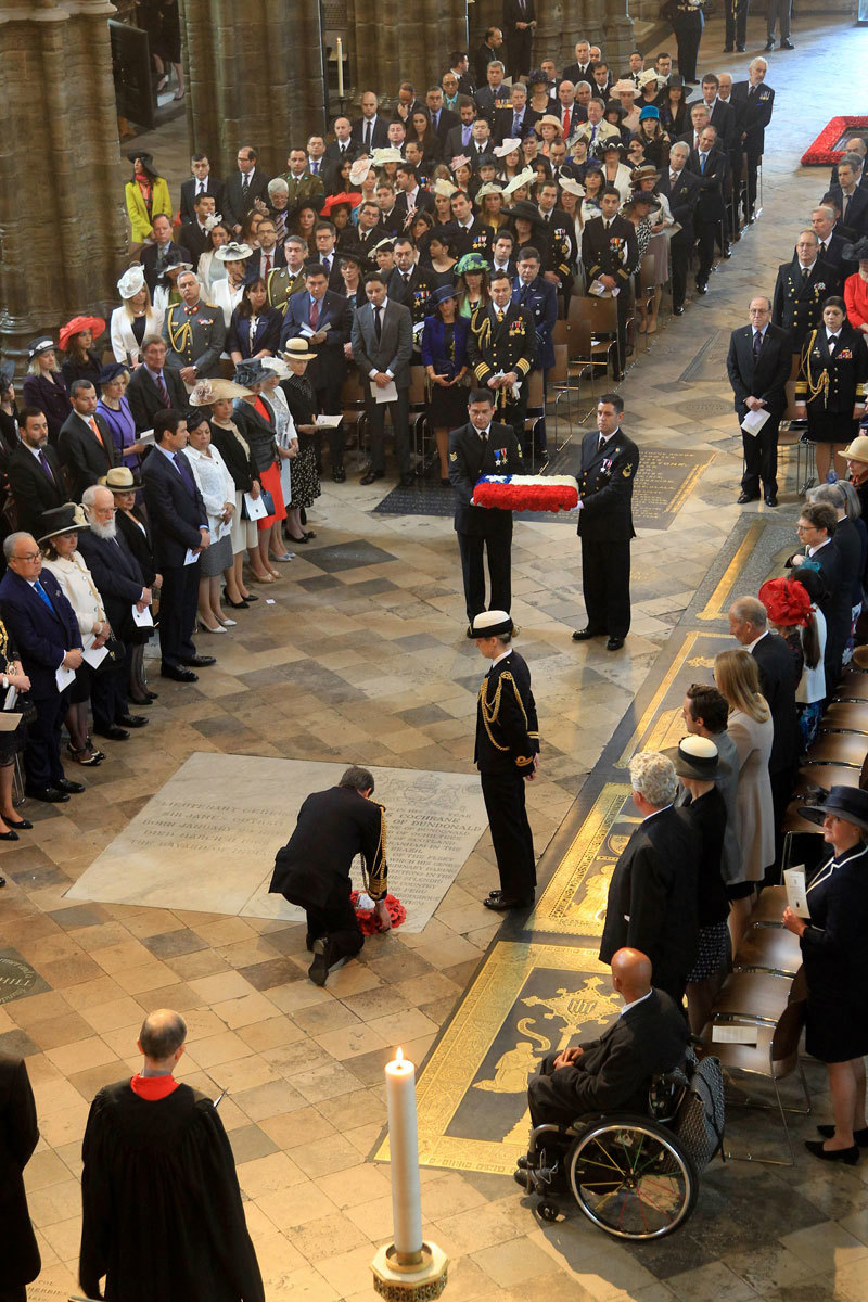 The Second Sea Lord, Vice Admiral Jonathan Woodcock OBE, lays a wreath on the grave of Admiral Thomas Cochrane, 10th Earl of Dundonald