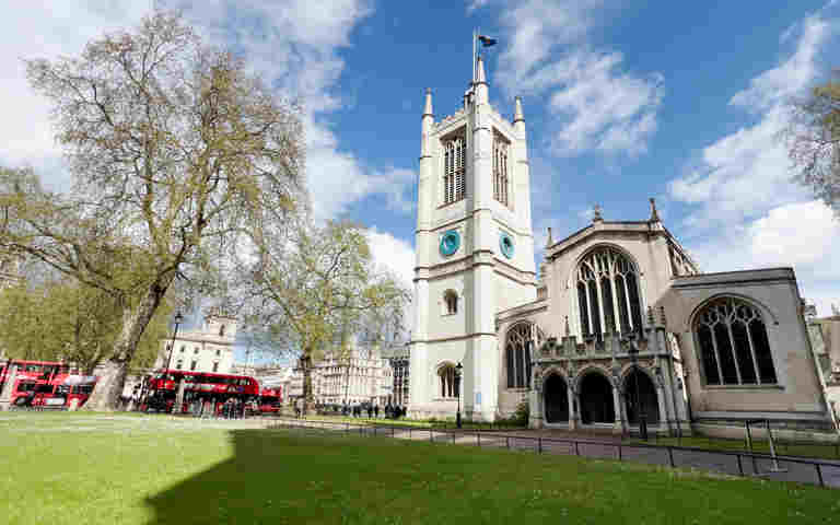 Photograph of the outside of St Margaret's Church, next door to Westminster Abbey