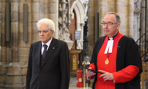 The President of Italy, His Excellency Sergio Mattarella, visited Westminster Abbey today and laid a wreath at the Grave of the Unknown Warrior