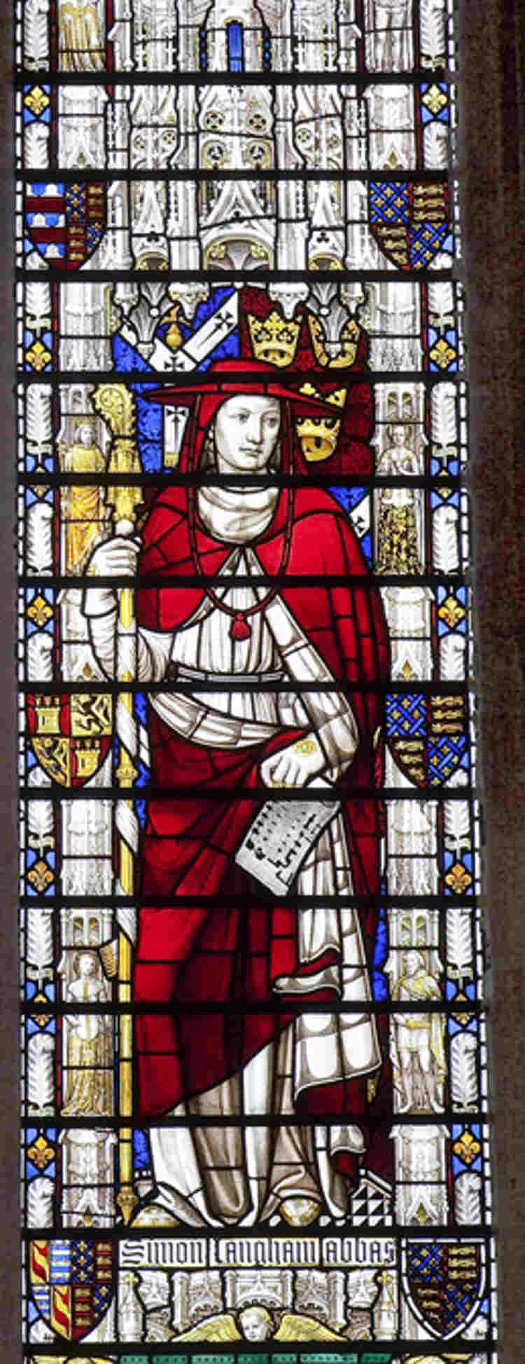 Figure of Simon Langham in a stained glass window