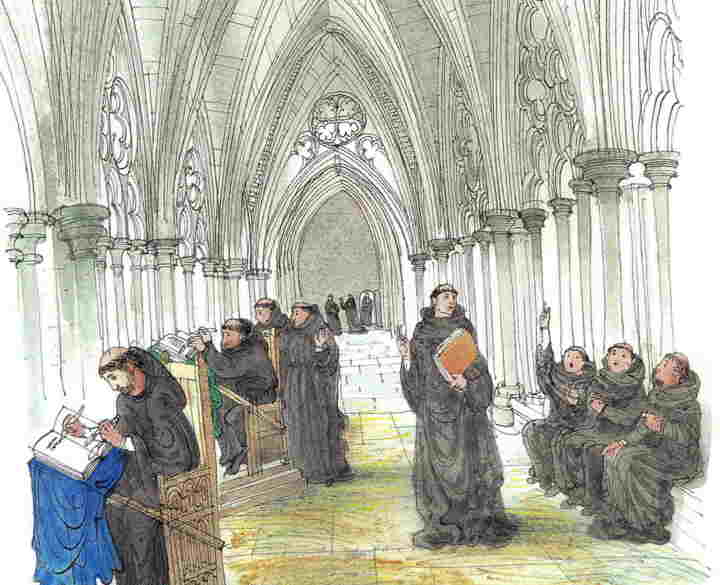 Illustration of Benedictine monks within Westminster Abbey