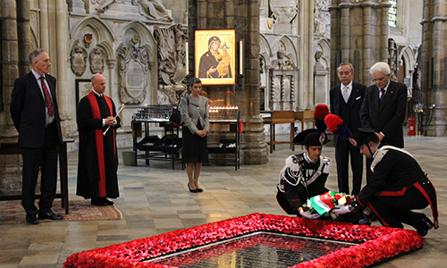 The President of Italy, His Excellency Sergio Mattarella, visited Westminster Abbey today and laid a wreath at the Grave of the Unknown Warrior