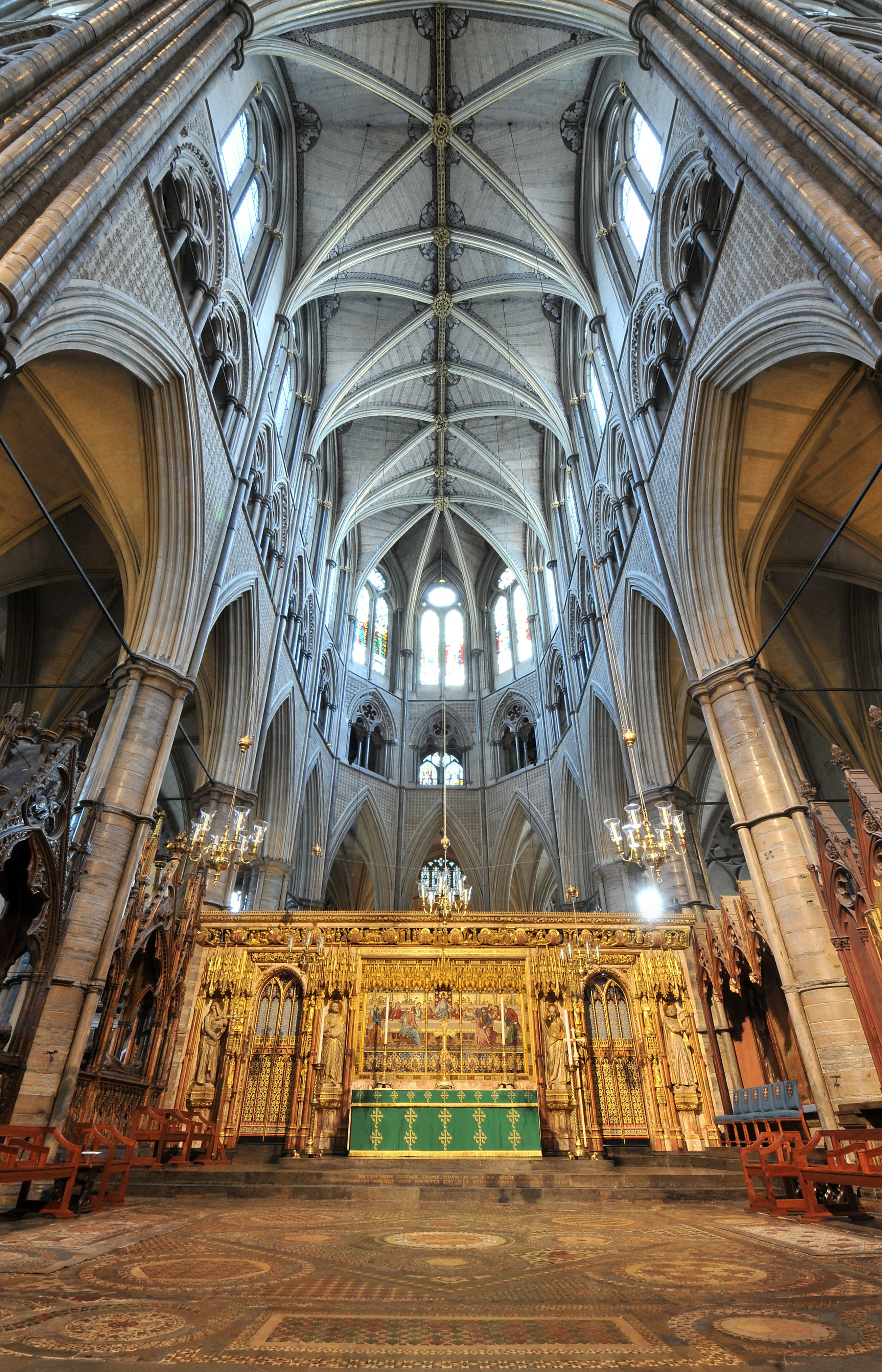 A view up to the ceiling of Westminster Abbey from the High Altar