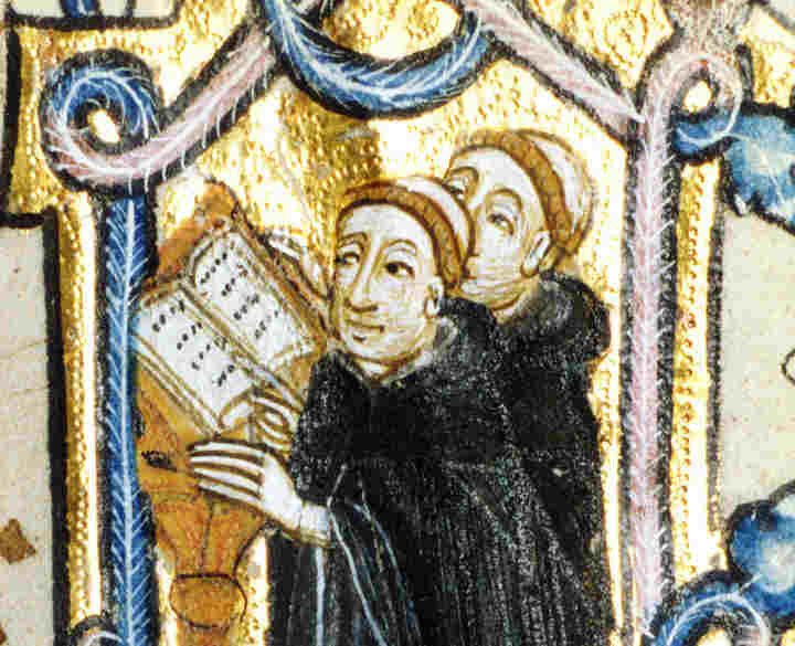Manuscript illumination of monks praying representing the Brother Ralph - Pilgrimage and Medieval life Virtual Classroom session