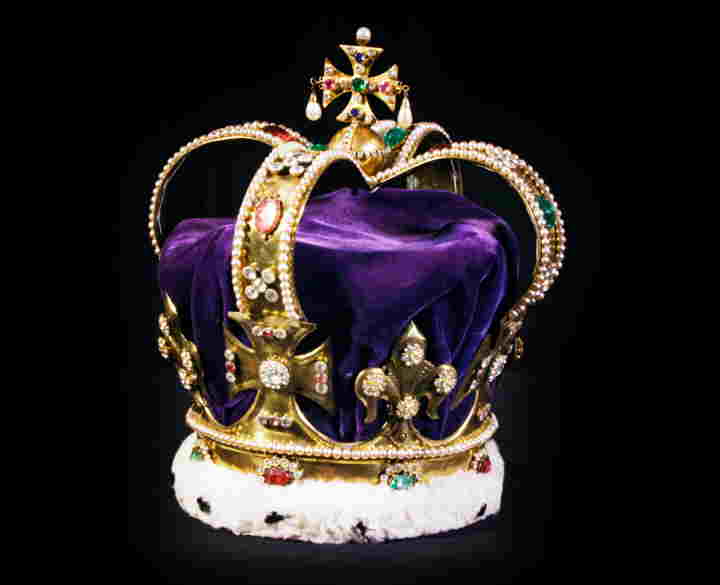 Photograph of a replica of the St Edward's Crown used in Coronations at Westminster Abbey