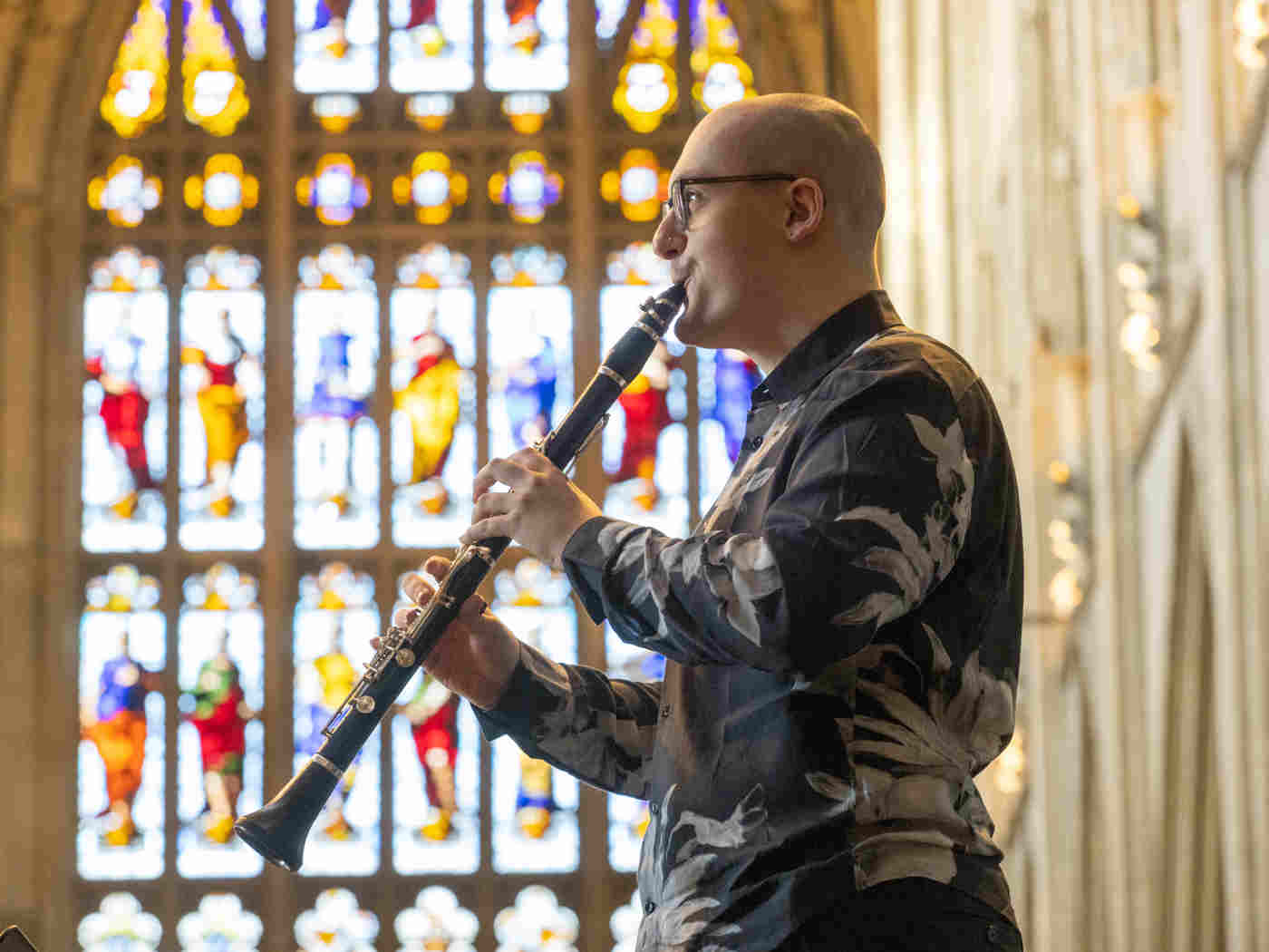 Clarinetist Josh Pyman performs during the service
