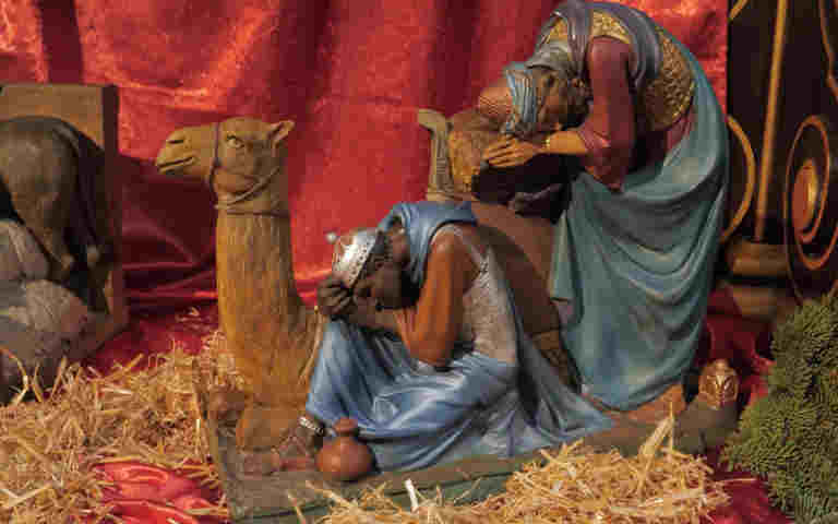 Photograph of two of three kings in the nativity scene in St Margaret's Church, Westminster Abbey, representing Epiphany