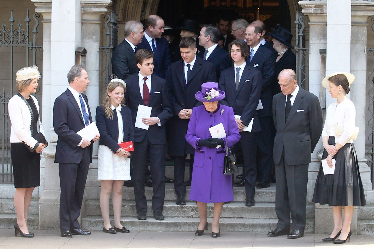 Members of the Royal family and Snowdon family following the service