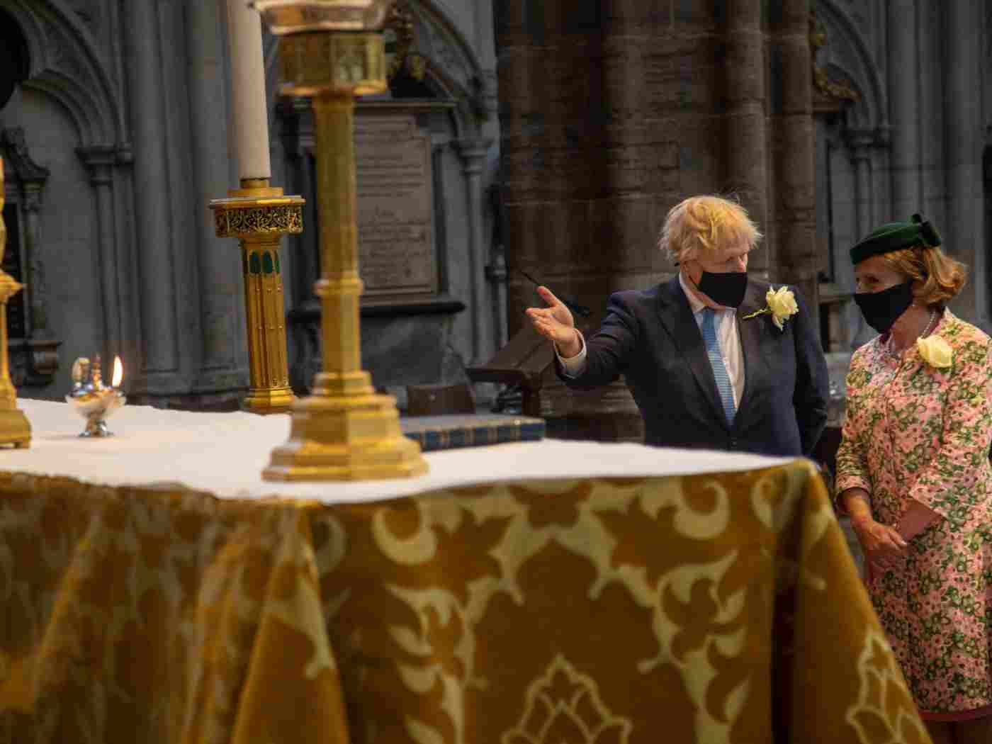 The Prime Minister, Boris Johnson, arrives for the Florence Nightingale service, where he observes the Florence Nightingale lamp