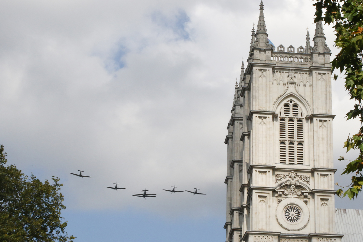 His Royal Highness The Prince of Wales attended A Service of Thanksgiving and Rededication to mark the 75th Anniversary of the Battle of Britain at Westminster Abbey on Sunday 20th September 2015