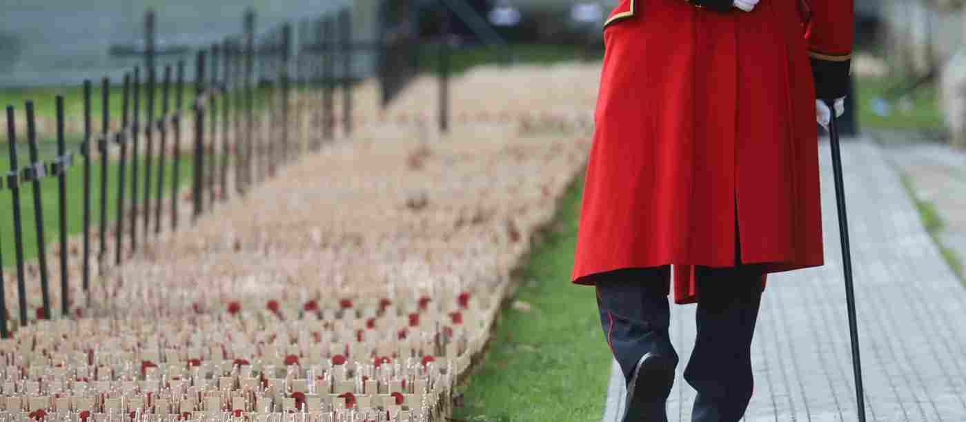 A veteran walking around the Field of Remembrance