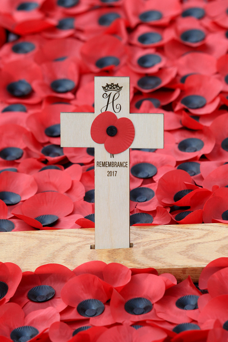 The memorial cross laid by Prince Harry