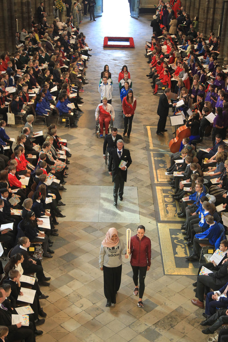 The Queen's Baton for the Gold Coast 2018 Commonwealth Games is processed through the Abbey by athletes from England, Wales, Scotland, Northern Ireland and Australia