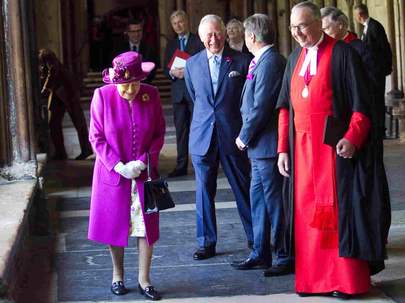 The Queen and Prince Charles meet Alan Titchmarsh, who helped develop a memorial fountain to 'Capability' Brown