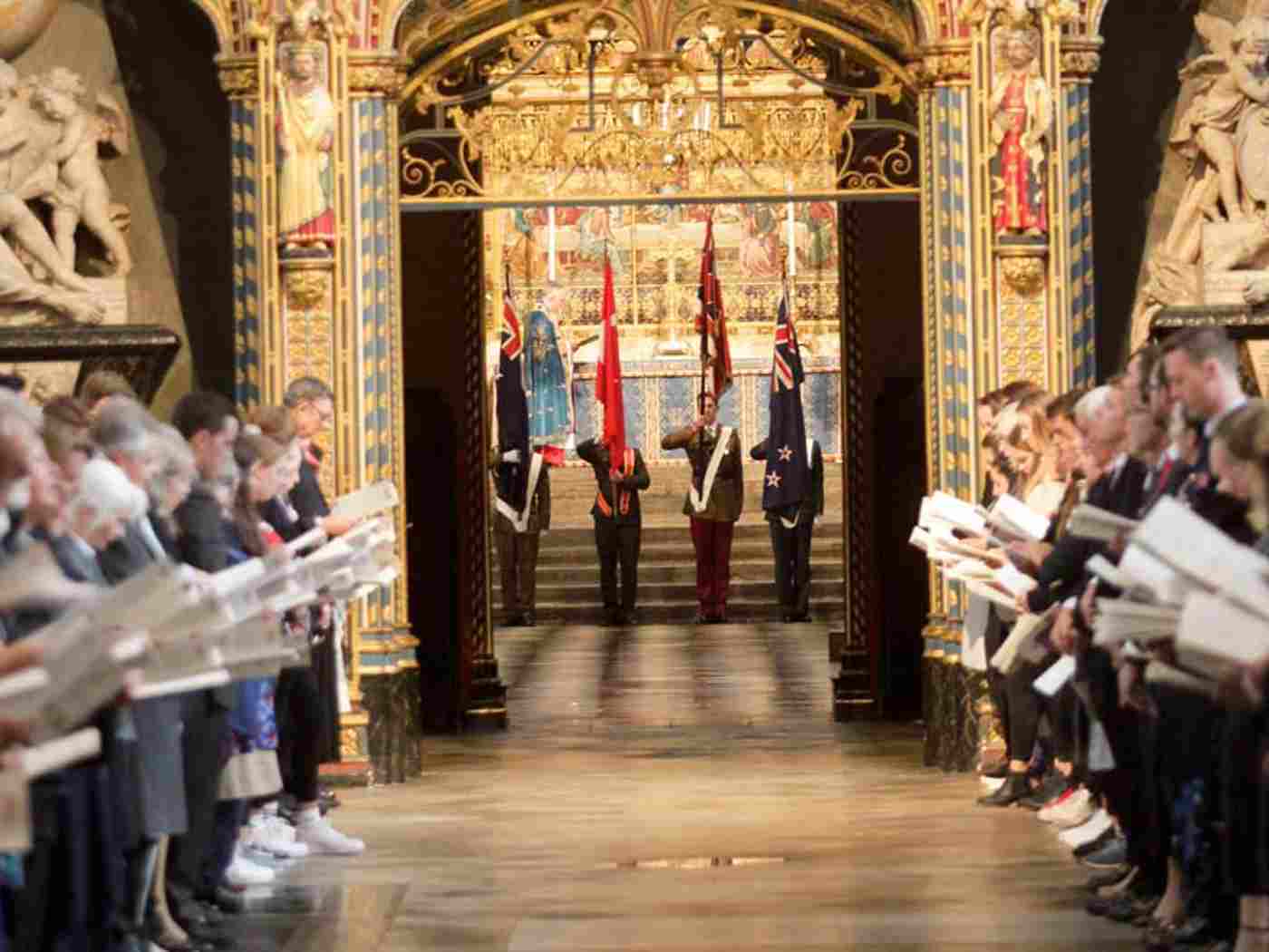 The flags of Australia, New Zealand, Turkey and the United Kingdom are paraded out