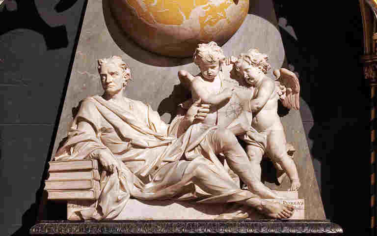 Photograph of memorial to Isaac Newton within Scientist's Corner in Westminster Abbey