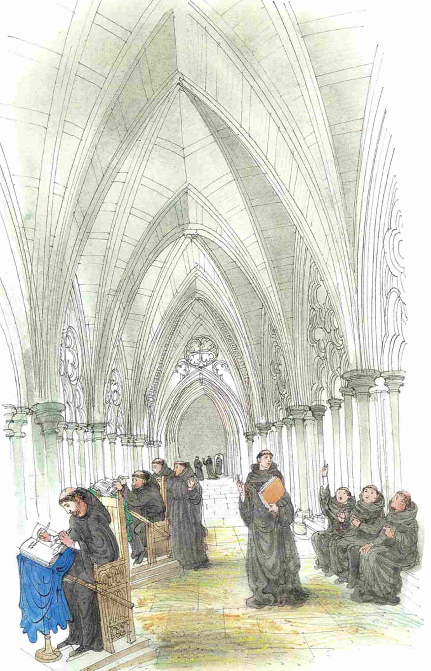 Cloister North, Gentleman Drawing Of Monks