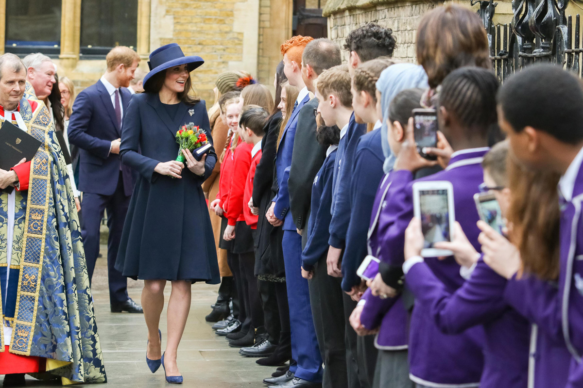 TRH The Duke and Duchess of Cambridge met schoolchildren from around the UK after the service