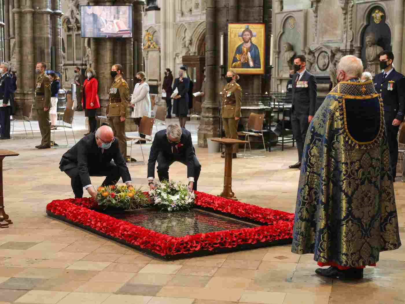 High Commissioners for Australia and New Zealand lay wreaths at the Grave of the Unknown Warrior