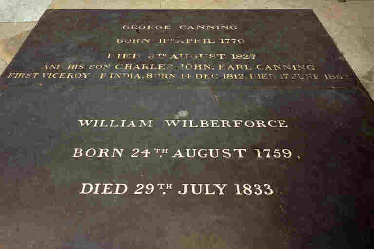 Gravestones of George Canning and William Wilberforce, both set into the floor of Westminster Abbey