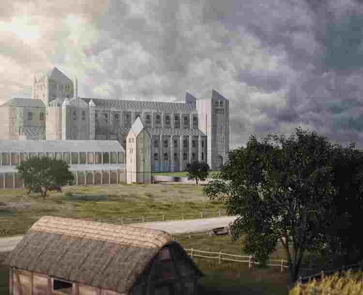 A computer-generated image of St Edward the Confessor's Abbey created by Lithodomus