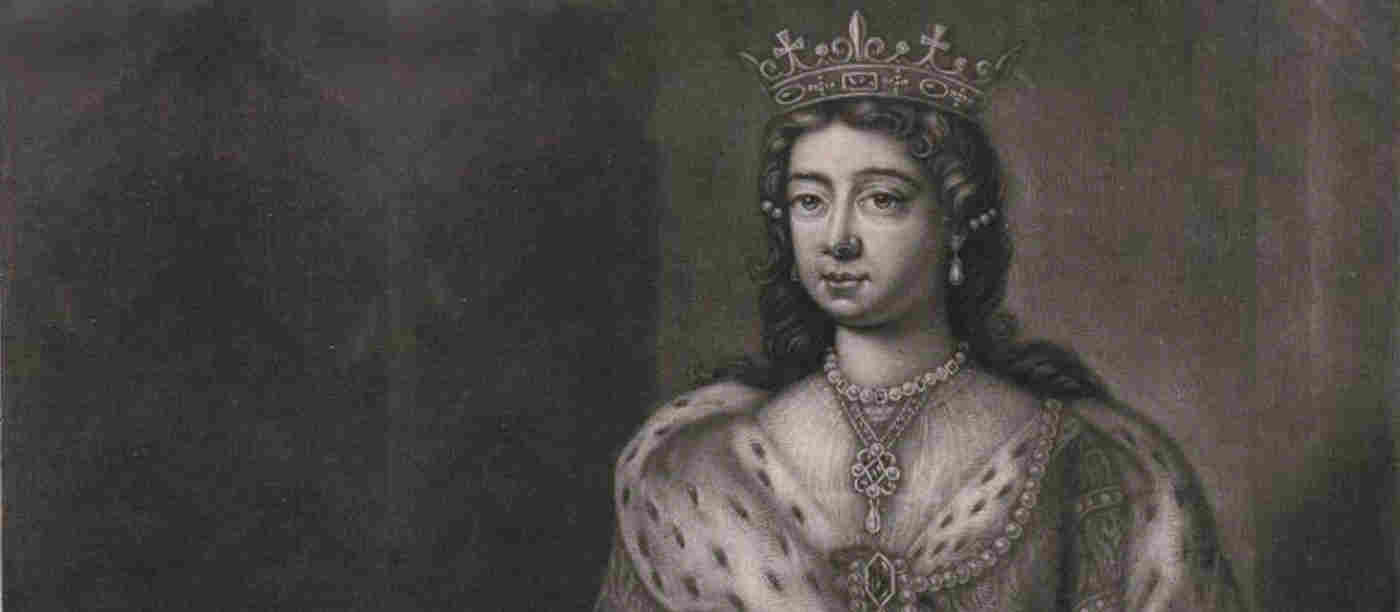 Black and white portrait of Queen Margaret of Anjou wearing a crown