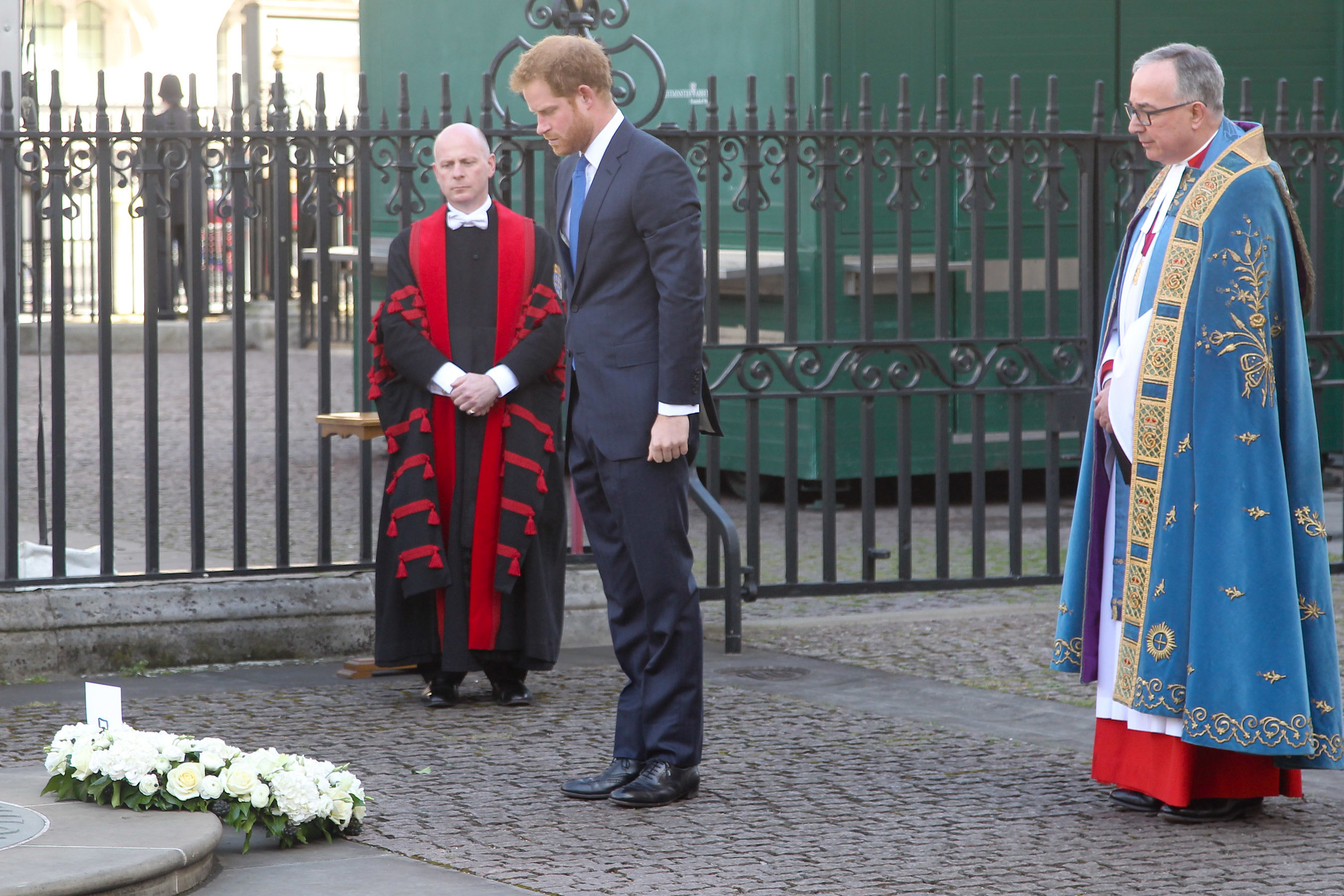HRH Prince Henry of Wales lays a wreath at the Innocent Victims' Memorial before the service