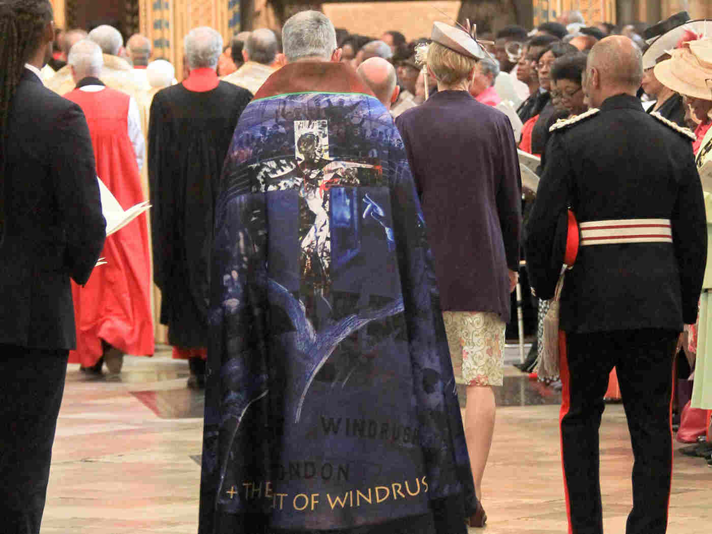 The Dean wore the Windrush cope during the service, which illustrates aspects of black history in Britain since 1948