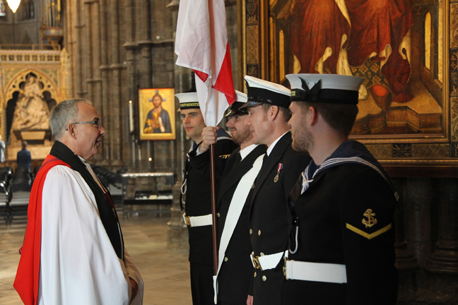 The Dean of Westminster meets members of the Ship's Company at the end of the service