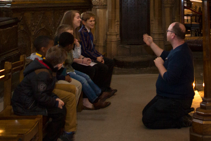Boys being shown the Shrine of St Edward the Confessor on a Westminster Abbey Choir School 'Chorister Experience Day'