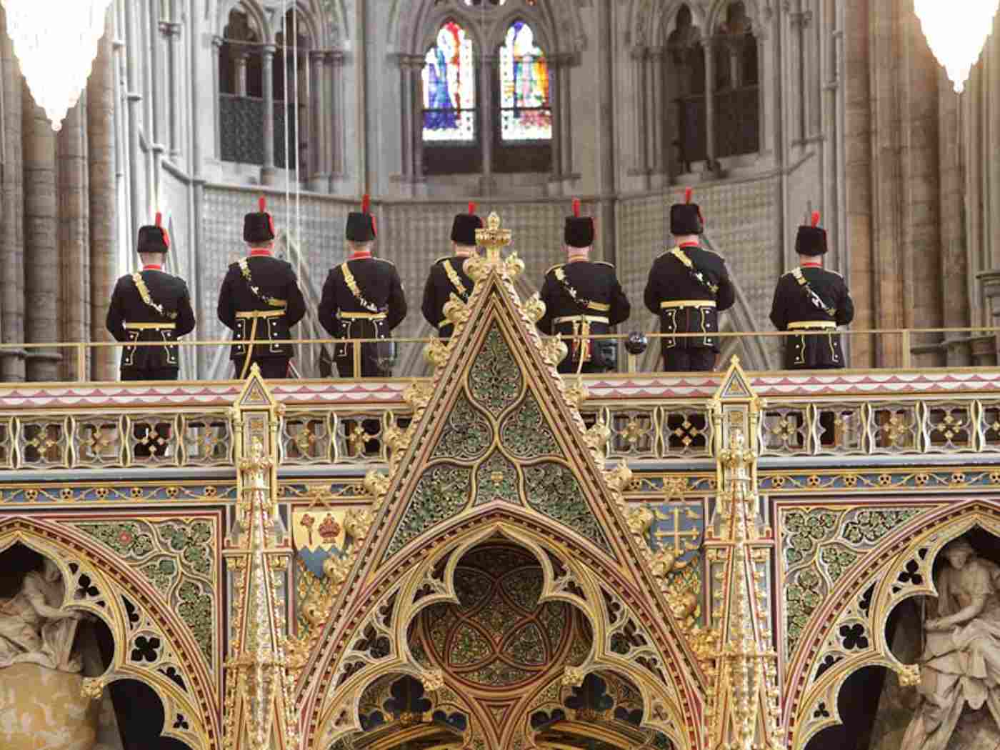 The fanfare trumpeters of the Royal Artillery Band sound a fanfare